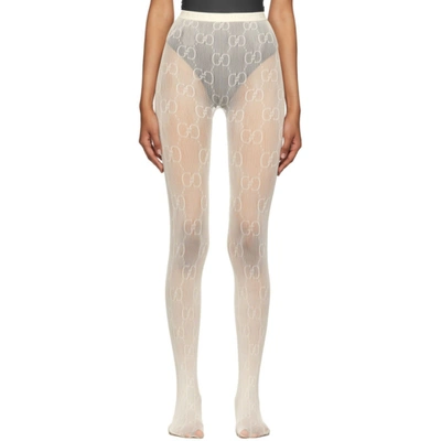 Shop Gucci Off-white Gg Supreme Tights In Ivory