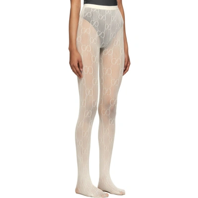 Shop Gucci Off-white Gg Supreme Tights In Ivory