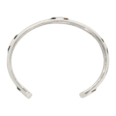 Shop Gucci Green Interlocking G Cuff Bracelet In Silver/turq