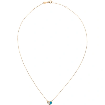 Shop Adina Reyter Gold & Blue Ceramic Pavé Folded Heart Necklace In Gold/turquoise