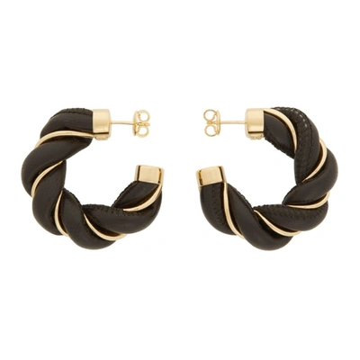 Shop Bottega Veneta Brown & Gold Leather Twist Hoop Earrings In 2113 Fondant