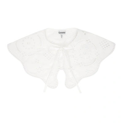 Shop Ganni White Embroidered Pointed Collar In 151 Bright White