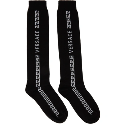 Shop Versace Black & White Greca Knee-high Socks In 2b020 Black White