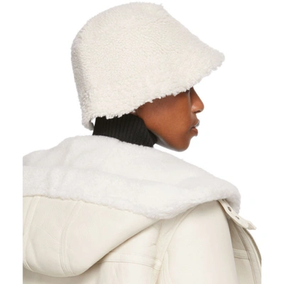 Shop Yves Salomon Reversible Off-white Shearling & Leather Bucket Hat In A1015 Chalk