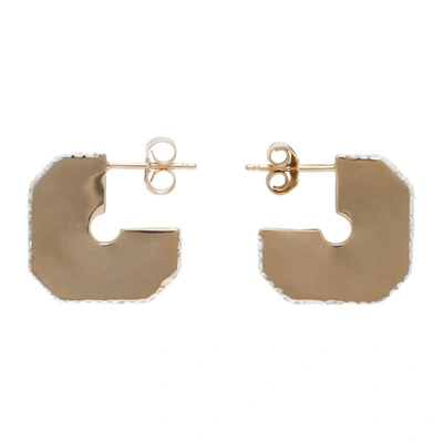 Shop Adina Reyter Gold Square Pavé Dog Tag Hoop Earrings In Yellow Gold