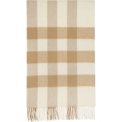 Shop Burberry Beige & Pink Cashmere Mega Check Scarf In White/alaba