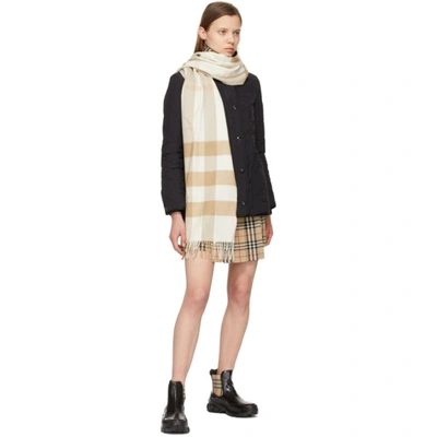 Shop Burberry Beige & Pink Cashmere Mega Check Scarf In White/alaba