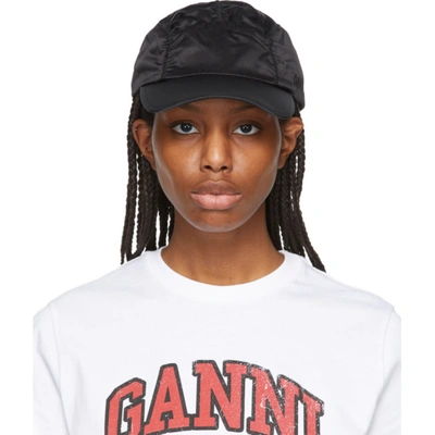 Ganni Black Satin Ruched Cap | ModeSens