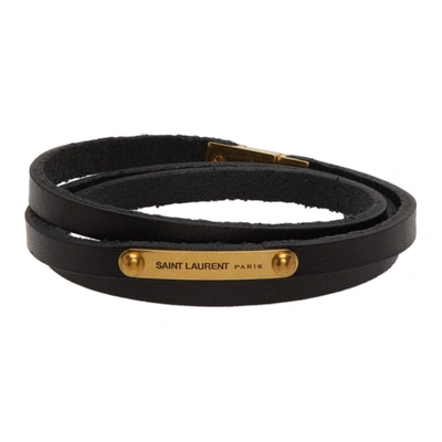 Shop Saint Laurent Black & Gold Narrow Multi-wrap Wrap Id Bracelet In 1000 Black
