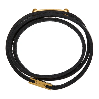 Shop Saint Laurent Black & Gold Narrow Multi-wrap Wrap Id Bracelet In 1000 Black