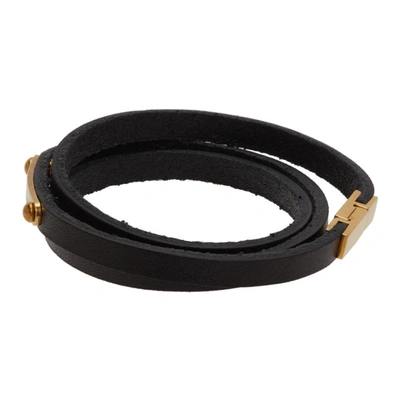 Shop Saint Laurent Black & Gold Narrow Multi-wrap Wrap Id Bracelet In 1000 Black