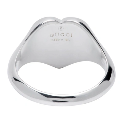 Shop Gucci Silver & Blue Interlocking G Heart Ring In Silver/blue