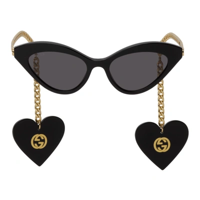 Shop Gucci Black Chain Cat-eye Sunglasses In 001 Black
