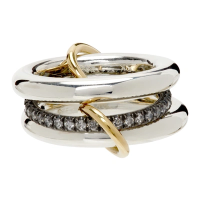 Shop Spinelli Kilcollin Silver Diamond Libra Gris Three-link Ring In Silver/gold