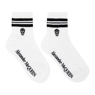 Shop Alexander Mcqueen White & Black Stripe Skull Socks In 9060 White/black