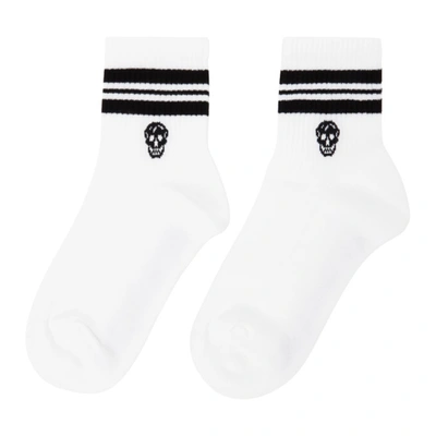 Shop Alexander Mcqueen White & Black Stripe Skull Socks In 9060 White/black