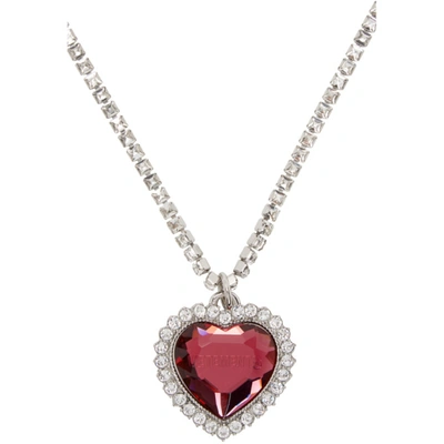 Shop Vetements Silver & Pink Crystal Heart Necklace In Baby Pink
