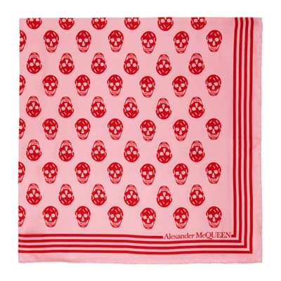 Shop Alexander Mcqueen Pink & Red Silk Twill Scarf In 5874 Pink