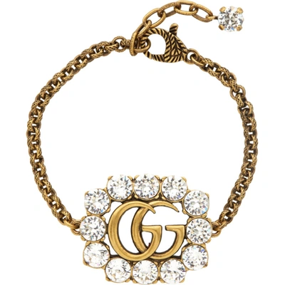 Shop Gucci Gold Crystal Gg Marmont Bracelet