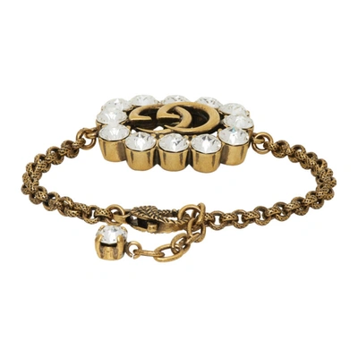 Shop Gucci Gold Crystal Gg Marmont Bracelet