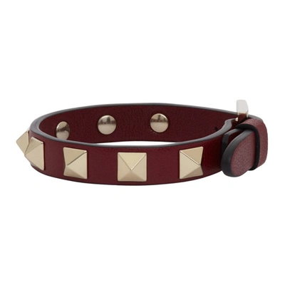 Shop Valentino Burgundy  Garavani Rockstud Bracelet In C52 Cherry