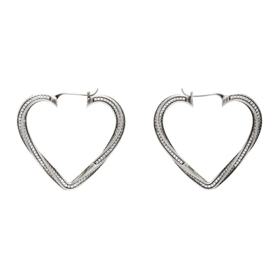 Shop Saint Laurent Silver Smoking Twisted Heart Hoop Earrings In 8368 Oxidized Silver