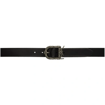 Shop Saint Laurent Black Engraved Buckle Belt In 1000 Black