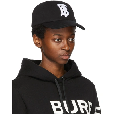 Shop Burberry Black Cotton Jersey Monogram Baseball Cap