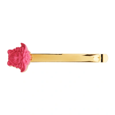 Shop Versace Gold & Pink 'la Medusa' Hair Clip In 4j050 Pink