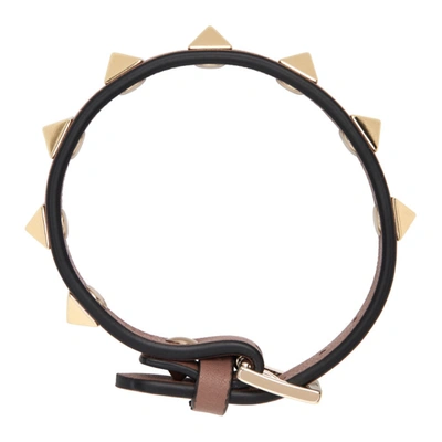 Shop Valentino Beige Leather Rockstud Bracelet In D01 Dark Nude