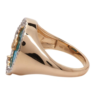 Shop Adina Reyter Gold & Turquoise Oval Snake Signet Ring In Turquoise/diamond