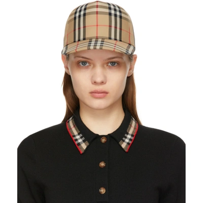 Shop Burberry Beige Vintage Check Logo Appliqué Baseball Cap In Archive Bei