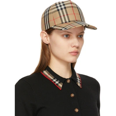 Shop Burberry Beige Vintage Check Logo Appliqué Baseball Cap In Archive Bei