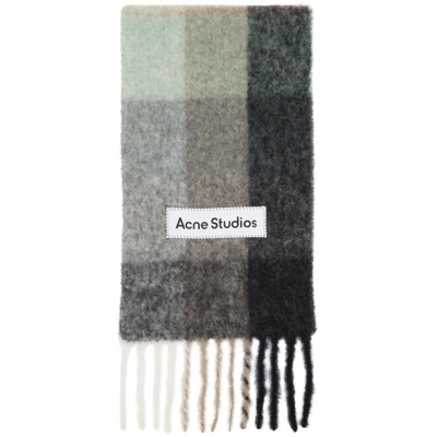 Shop Acne Studios Green & Grey Alpaca & Mohair Large Check Scarf In Bo8 Greengr
