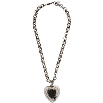 Shop Alexander Mcqueen Silver Dove & Heart Pendant Necklace In 1050 0446 Black