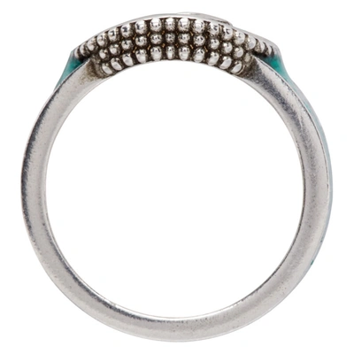Shop Gucci Green Interlocking G Enamel Signet Ring In Silver/turq
