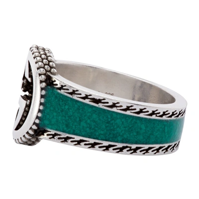 Shop Gucci Green Interlocking G Enamel Signet Ring In Silver/turq