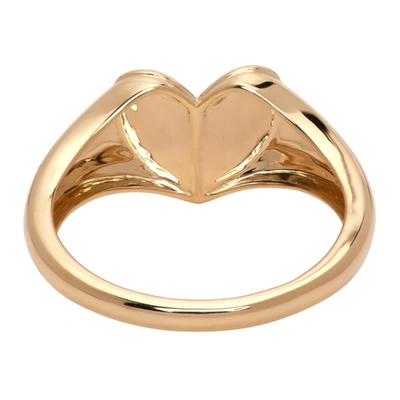 Shop Adina Reyter Gold & Blue Ceramic Pavé Folded Heart Ring In Gold/turquoise
