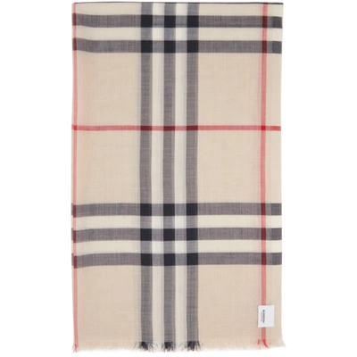 Shop Burberry Off-white Silk Gauze Giant Check Scarf In Stone Check