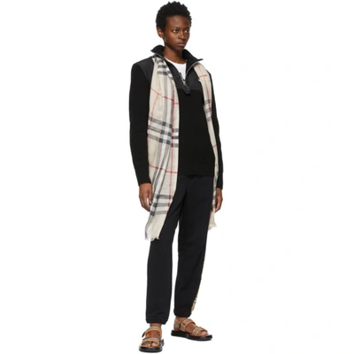 Shop Burberry Off-white Silk Gauze Giant Check Scarf In Stone Check