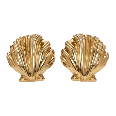 Shop Saint Laurent Gold Oversized Seashell Earrings In 8084 Amber Gold