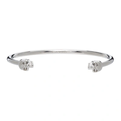 Shop Alexander Mcqueen Silver Thin Twin Skull Bracelet In 0926 New Pa