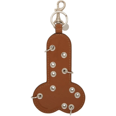 Shop Jw Anderson Brown Leather Studded Penis Keychain In Pecan
