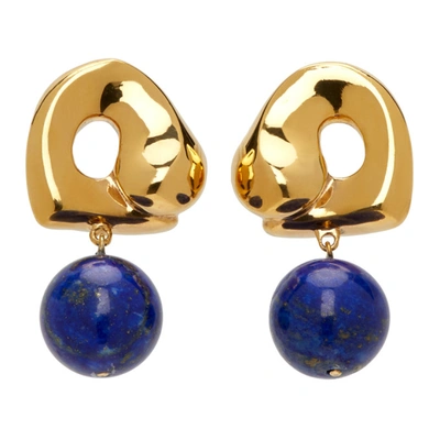 Shop Agmes Gold Simone Bodmer Turner Edition Sandra Earrings In Gold/lapis