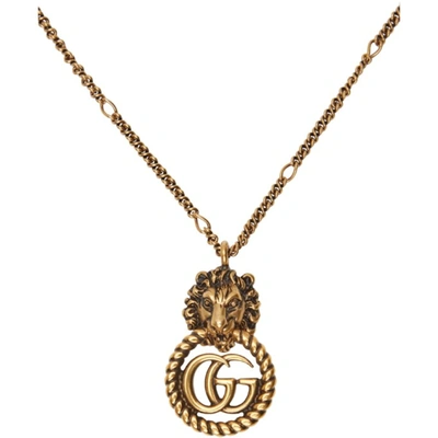 Shop Gucci Gold Gg Lion Head Necklace In 0933 Gold
