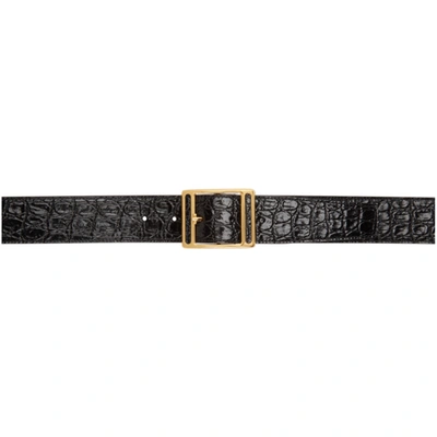 Shop Saint Laurent Black Croc Screen Buckle Belt In 1000 Black