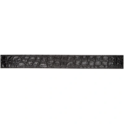 Shop Saint Laurent Black Croc Screen Buckle Belt In 1000 Black