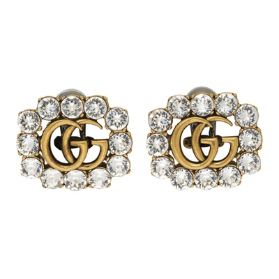 Shop Gucci Gold Crystal Gg Marmont Stud Earrings