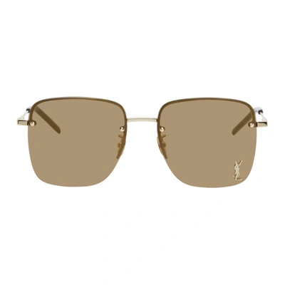 Shop Saint Laurent Gold Sl 312 Sunglasses In 006 Gold/brown
