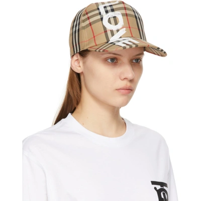 Shop Burberry Beige Vintage Check 'love' Baseball Cap In Archive Bei